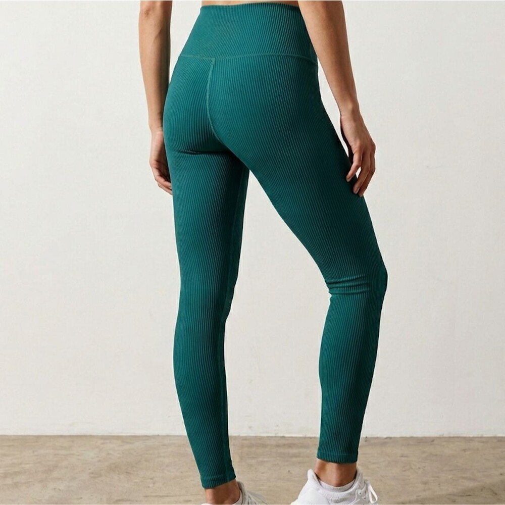 Carbon38 High Rise Ribbed Leggings Malachite 7/8 Women Size M Yoga Athleisure